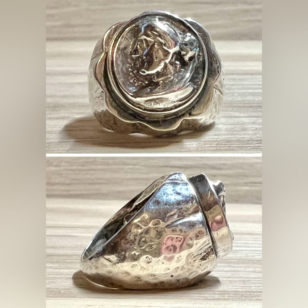 Authentic Dian Malouf Sterling Silver & 14K Gold Side Profile Silhouette Ring